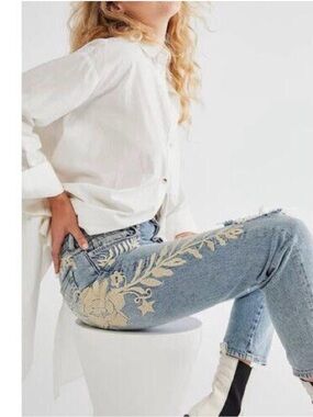 We the Free Bren distressed embroidered boyfriend jeans.
